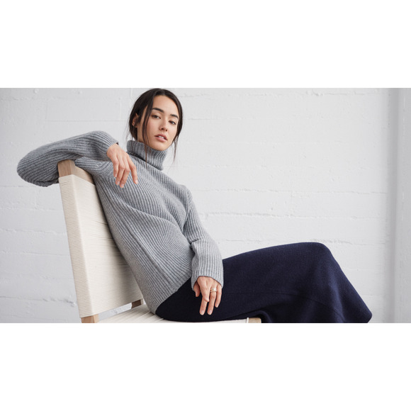 NEW! Jenni Kayne XS Oversized 100% Cashmere $545 Turtleneck Sweater Boxy Gray - Picture 11 of 11